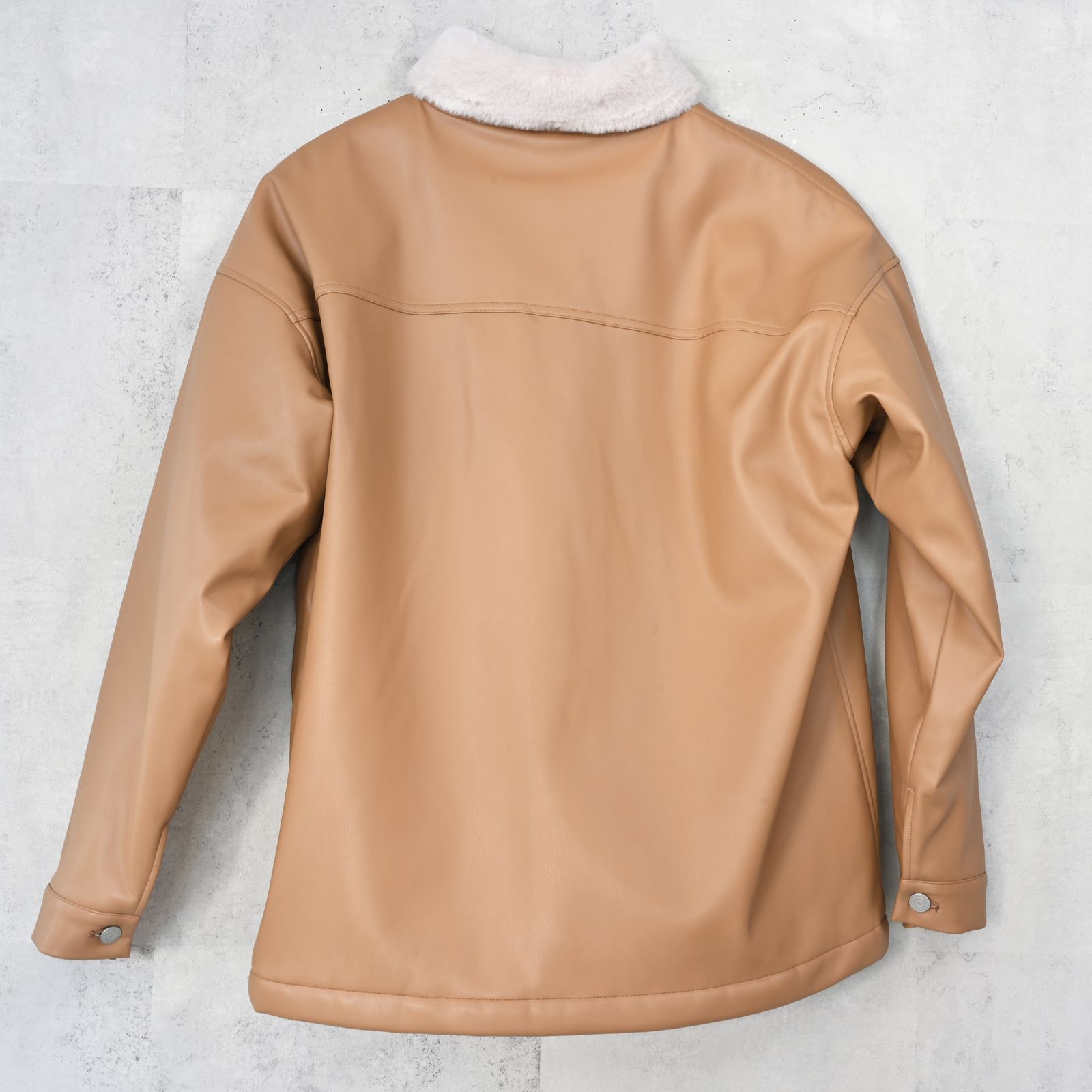 LEATHER FUR CAVER ALL / エコレザー オーバーサイズ カーバーオールジャケット (ベージュ) (11月中旬入荷予定) ※オーダー締切:9月7日(月)17時