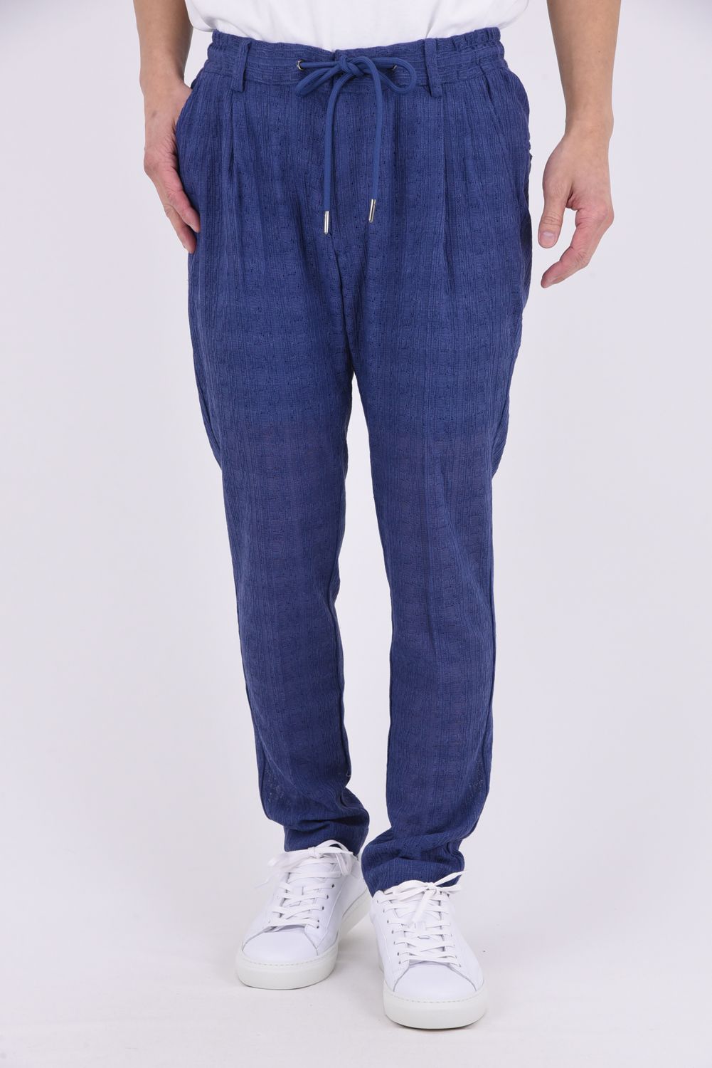 【26SS】【セットアップ】 LINEN TOUCH JACQUARD JACKET & SLACKS / リネンタッチ テーラードシングルジャケット&イージースラックス (ブルー)