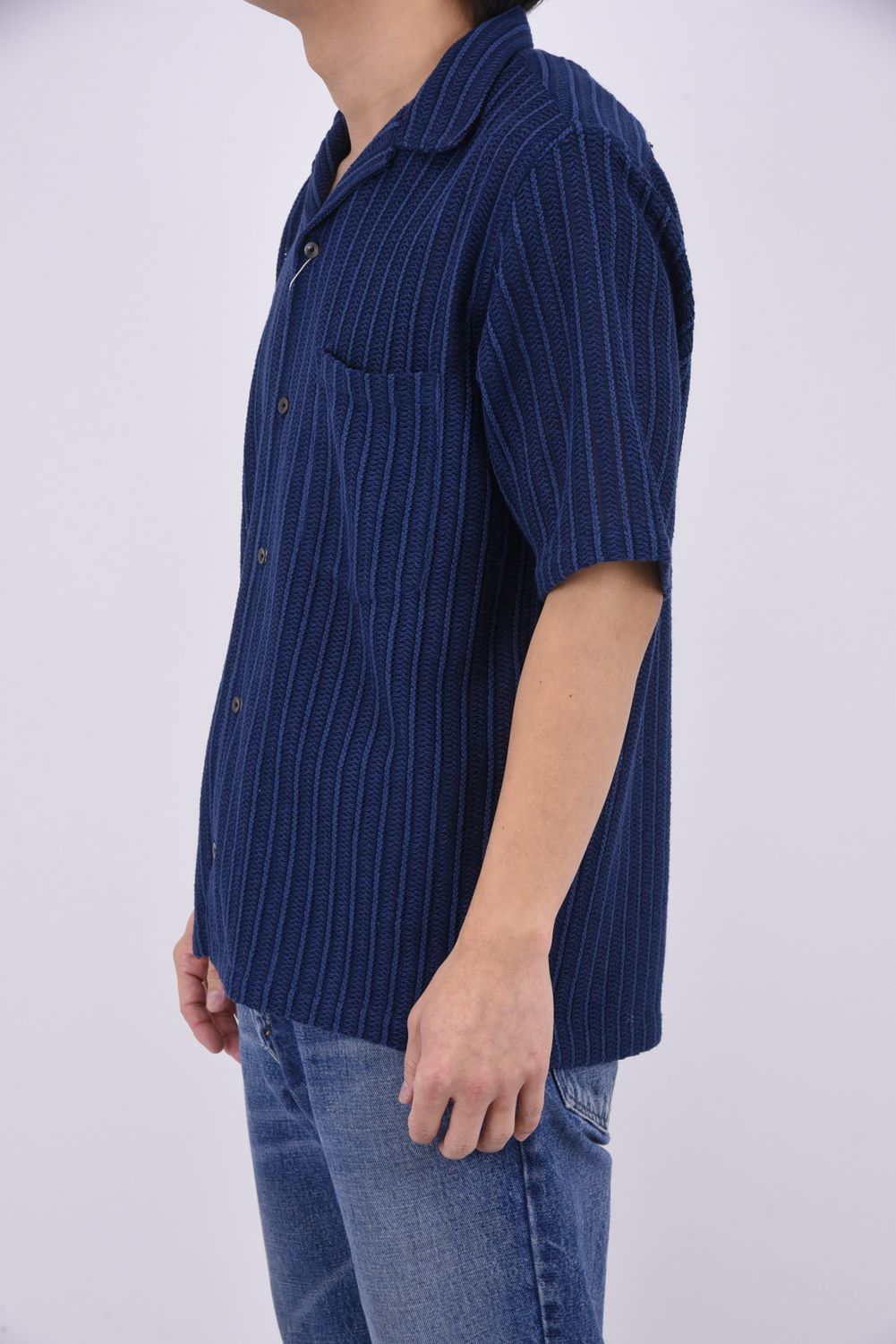 RUSSEL SHIRTS / リラックスシルエット ラッセル織り オープンカラーシャツ (ネイビー)