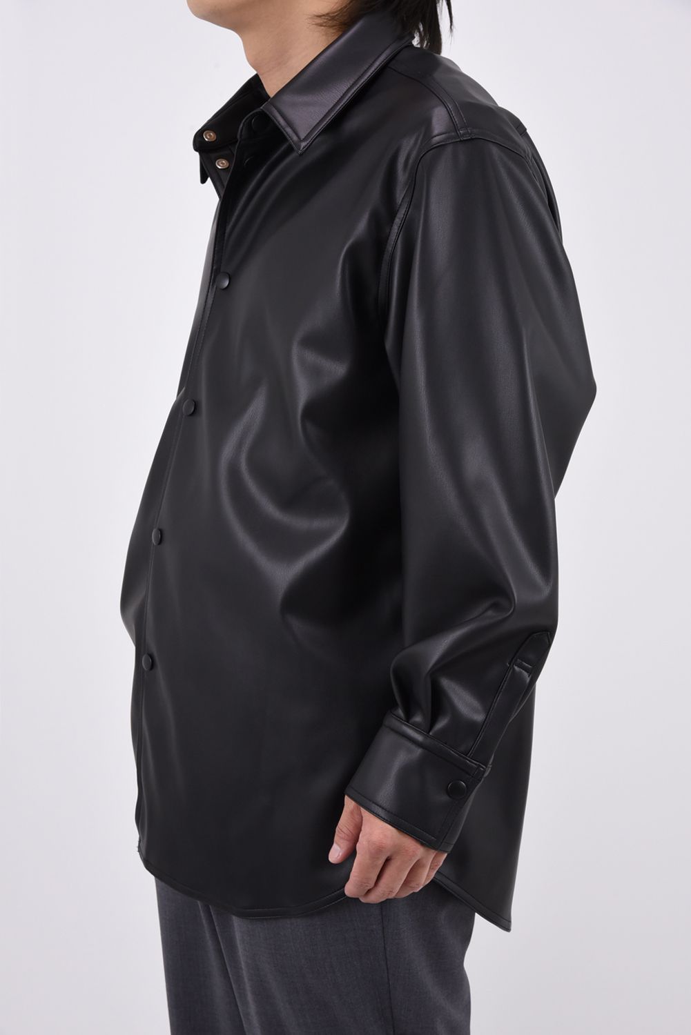 SYNTHETIC LEATHER SHIRT / シンセティック レザーシャツ (ブラック)