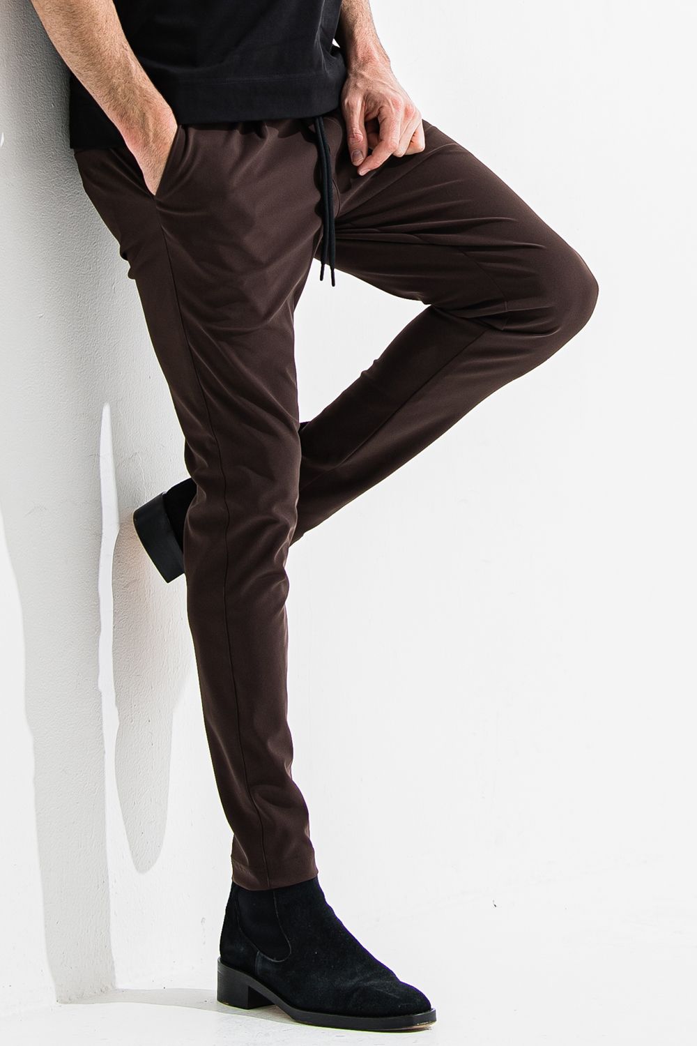 OX JERSEY SL TUCK PANTS / スラックス型イージーパンツ ブラウン