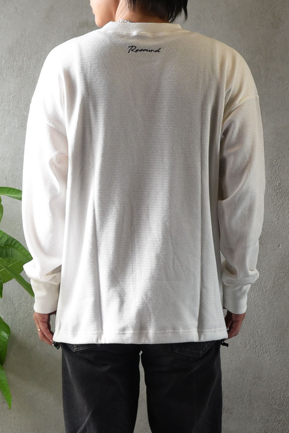 【gossip 20th別注アイテム】 DRAWSTRING THERMAL LOOSE CUTSEW / ドローストリング 特注サーマル ロングスリーブTシャツ  (ホワイト)