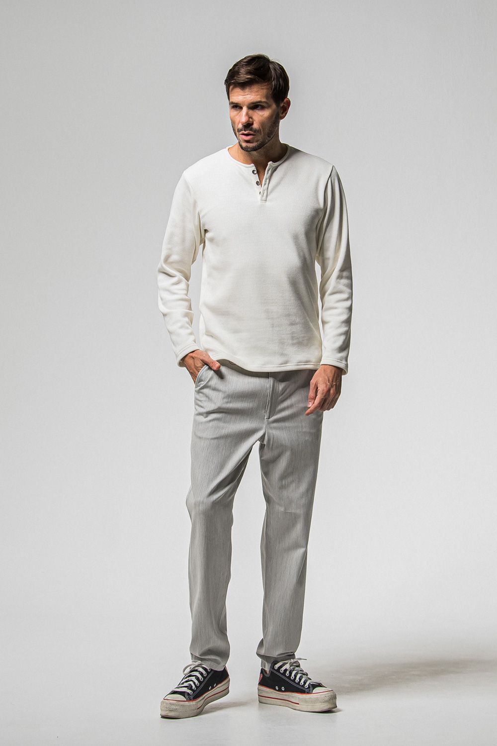 PAT WIDE EASY PANTS / ワイドテーパード イージースラックス (グレー) (1月上旬入荷予定) ※オーダー締切：9月1日(月)18:00