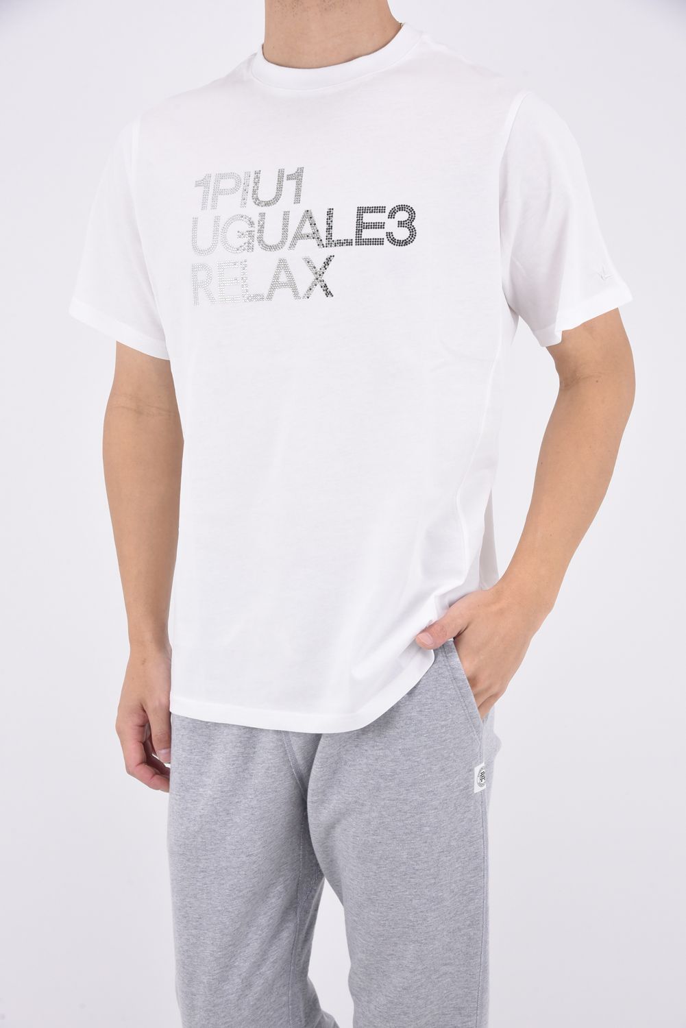 RHINESTONE T-SHIRT / グラデーション ラインストーンロゴ クルーネックTシャツ ホワイト