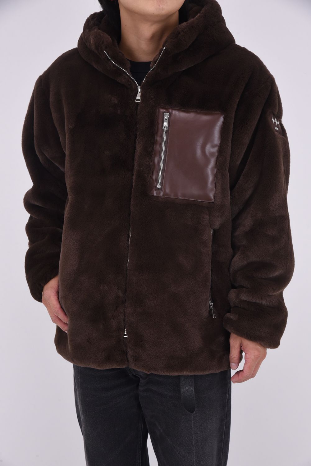 MASCALI (マスカリ) / フード付き ボアブルゾン (ブラウン)