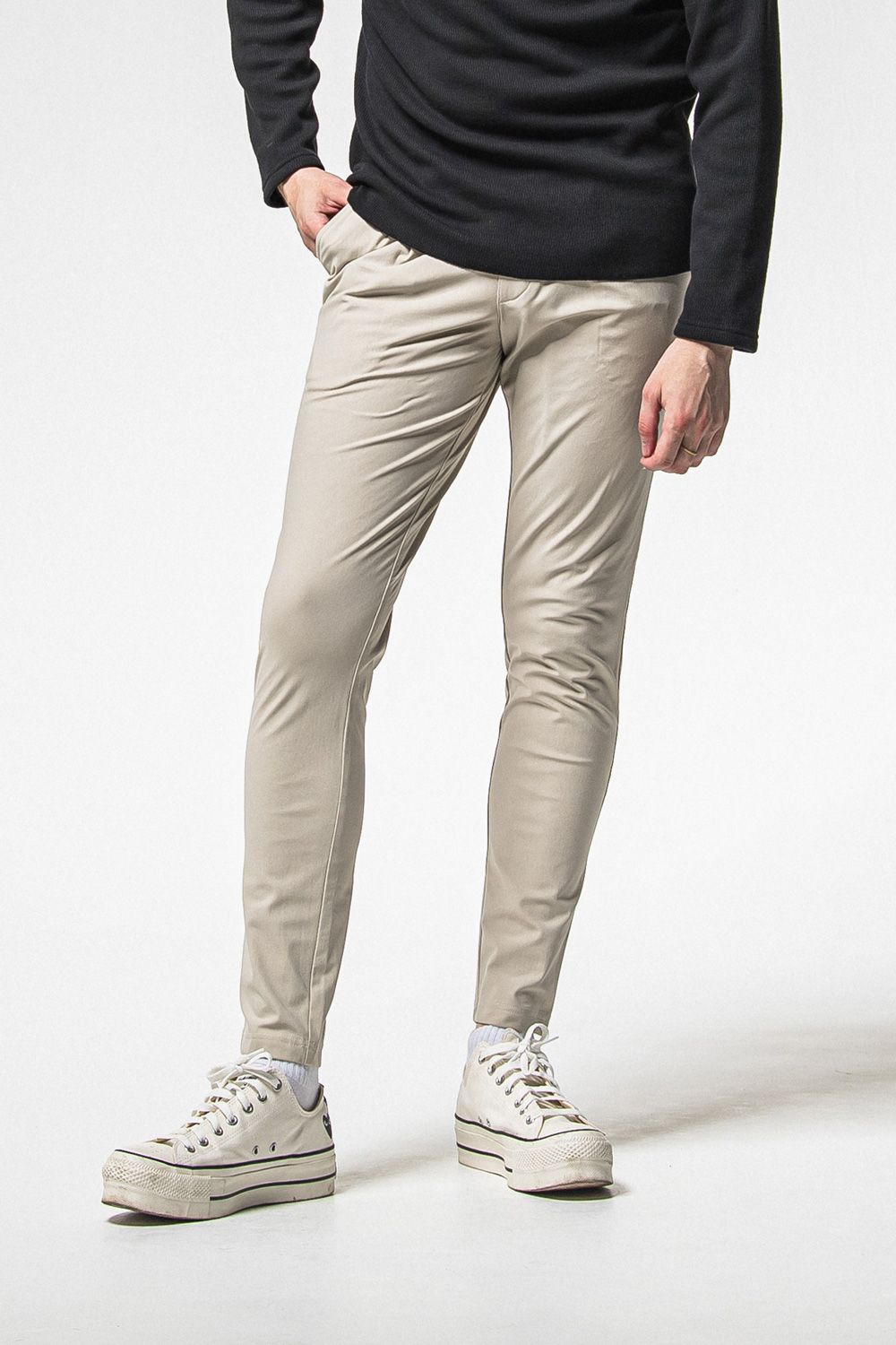 CHRIS EASY HEAT TUCK PANTS / 裏起毛 ナイロンストレッチ スラックスイージータックパンツ (グレージュ) (10月末入荷予定) ※オーダー締切：9月1日(月)18:00