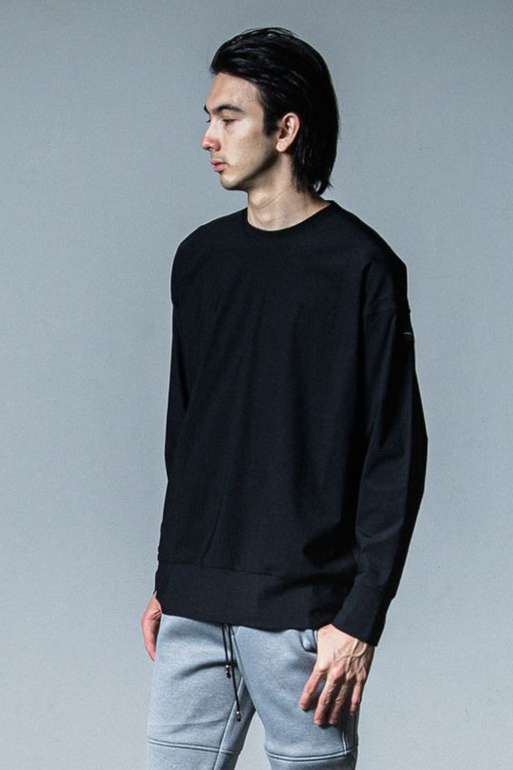 NYLON LONG SLEEVE / ロングスリーブ クルーネック オーバーサイズトレーナー ブラック