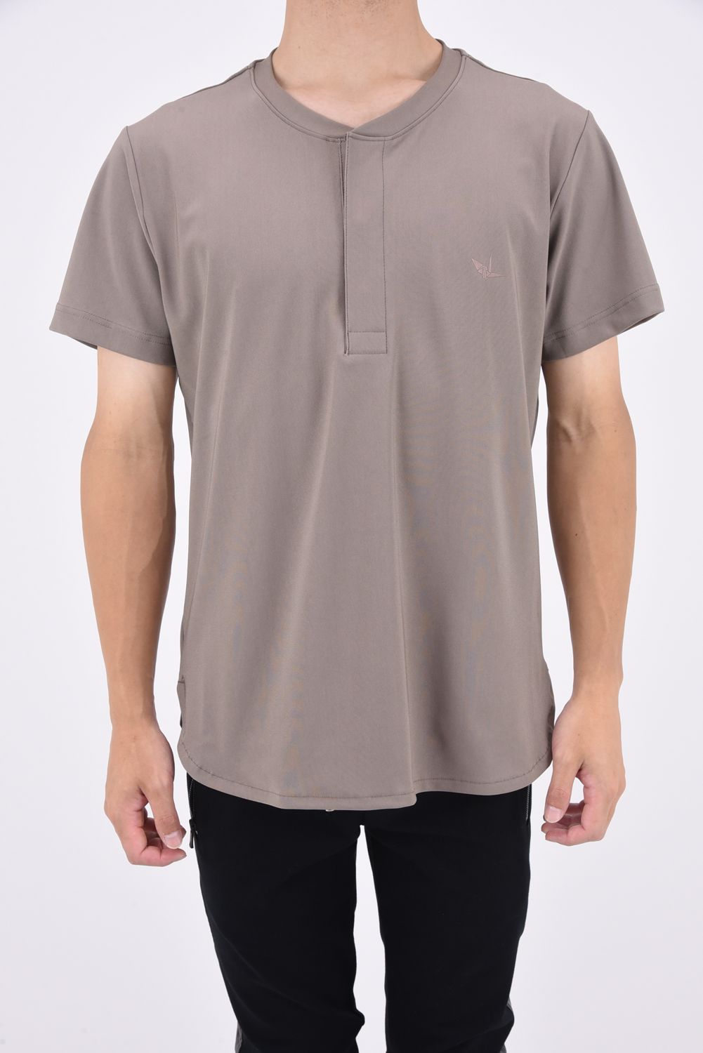ROUND BIG HENLEY T / ラウンドカット ヘンリーネックTシャツ グレーベージュ