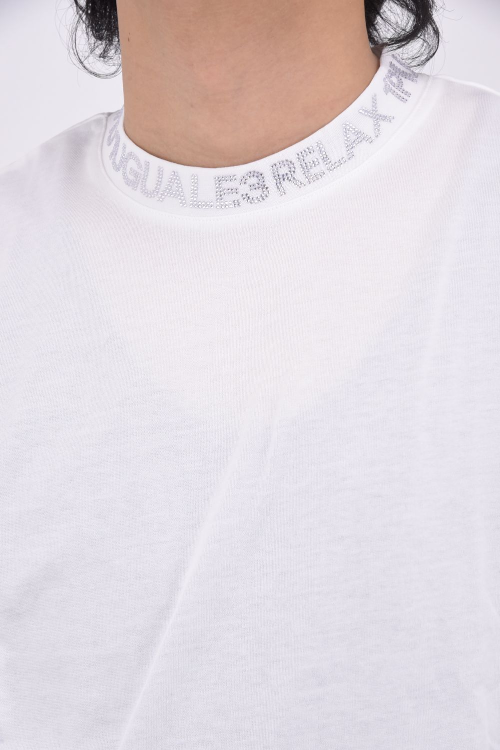 【25AW】 RHINESTONE COLLAR T-SHIRT / ラインストーンネックロゴ Tシャツ (ホワイト)