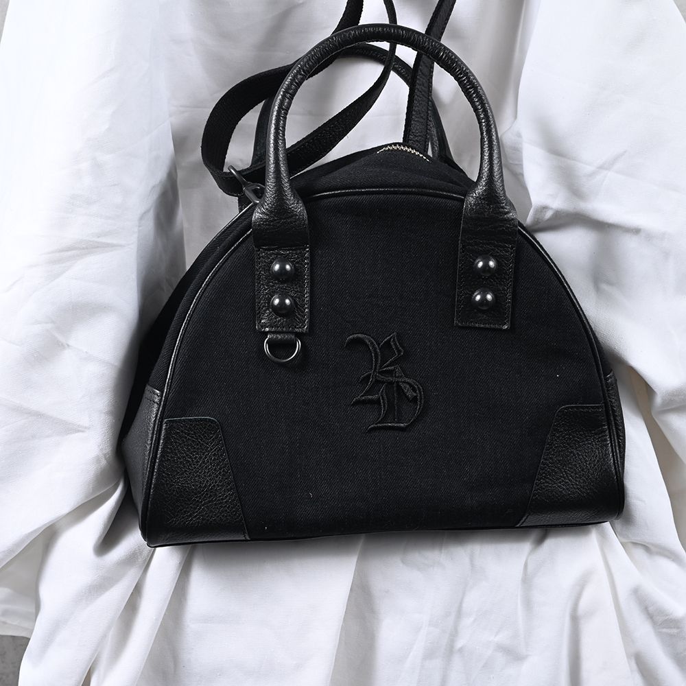 【decadeコラボ】 DENIM MINI BOSTON BAG / デニム&レザーコンビ ミニボストンバッグ (ブラック） (8月末入荷予定) ※オーダー締切:5月23日(土)17時