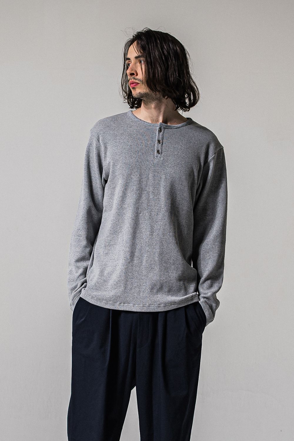 WAFFLE HENRY TEE / ワッフル ヘンリーTシャツ (グレー) (1月中旬入荷予定)