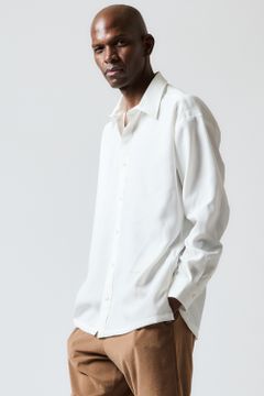L/S BIG SHIRTS / ツイル ロゴプリント オーバーシャツ ホワイト