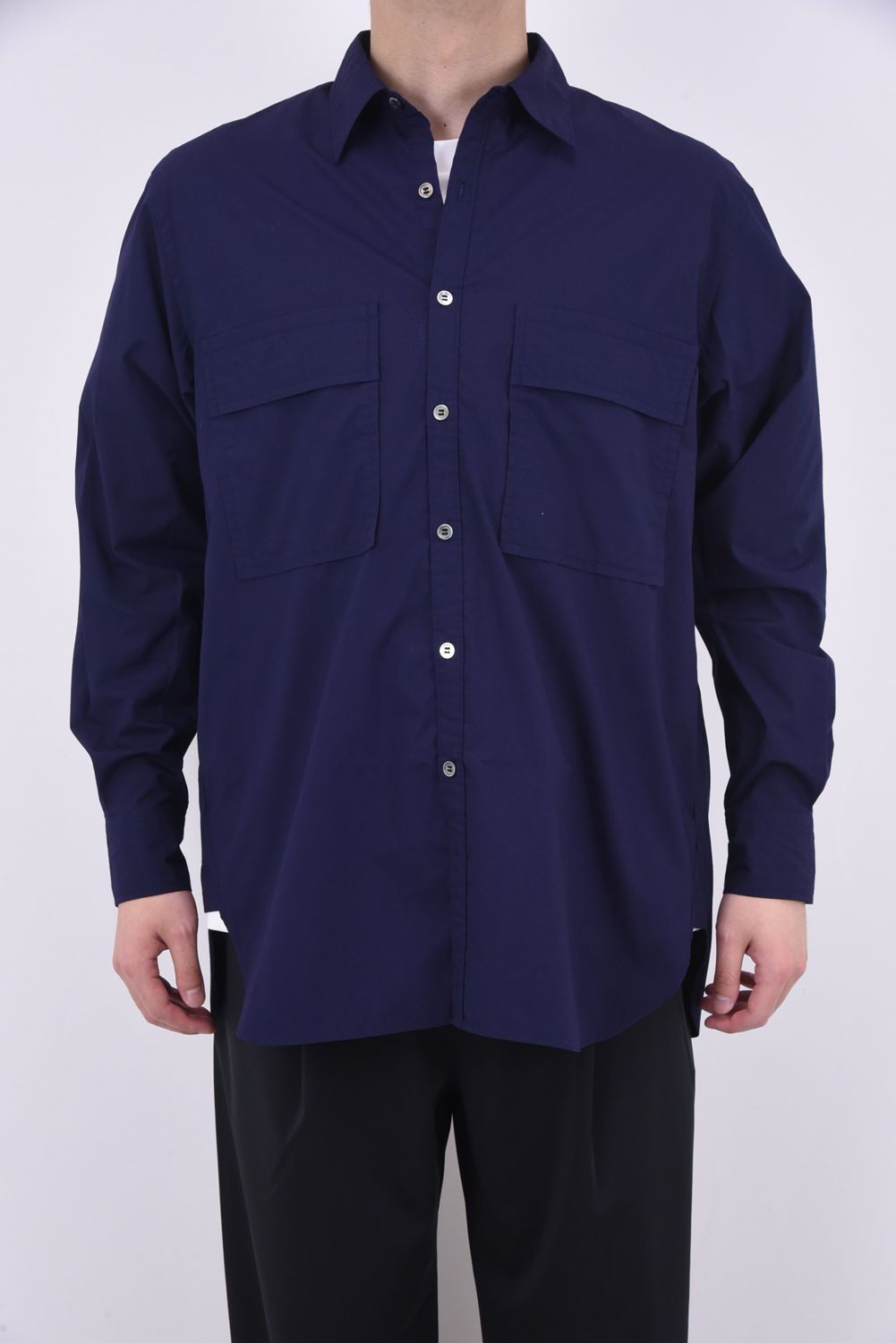 W POCKET SHIRT - PC BROAD / テクナコットン ダブルポケットシャツ ネイビー
