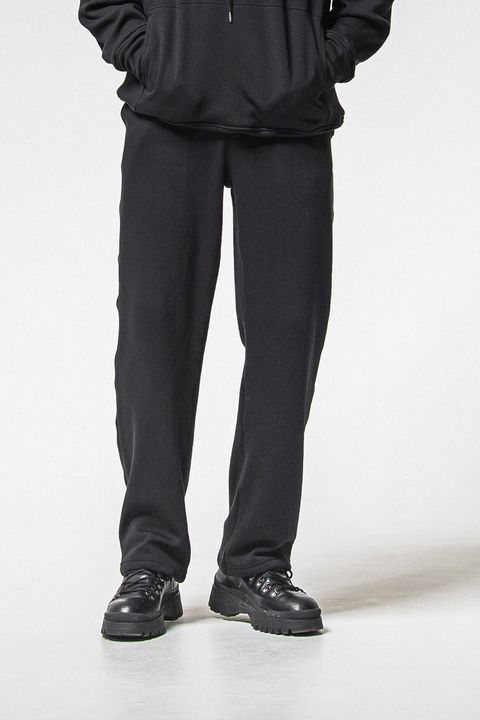 VELOURS FLEECE WIDE TUCK PANTS / 裏起毛 ベロアフリース セミワイド ワンタック イージーパンツ (ブラック)