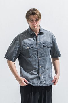HALF DENIM SHIRTS / ハーフスリーブ デニムシャツ （ブラック） (6月上旬入荷予定) ※オーダー締切:2月15日(日)18時