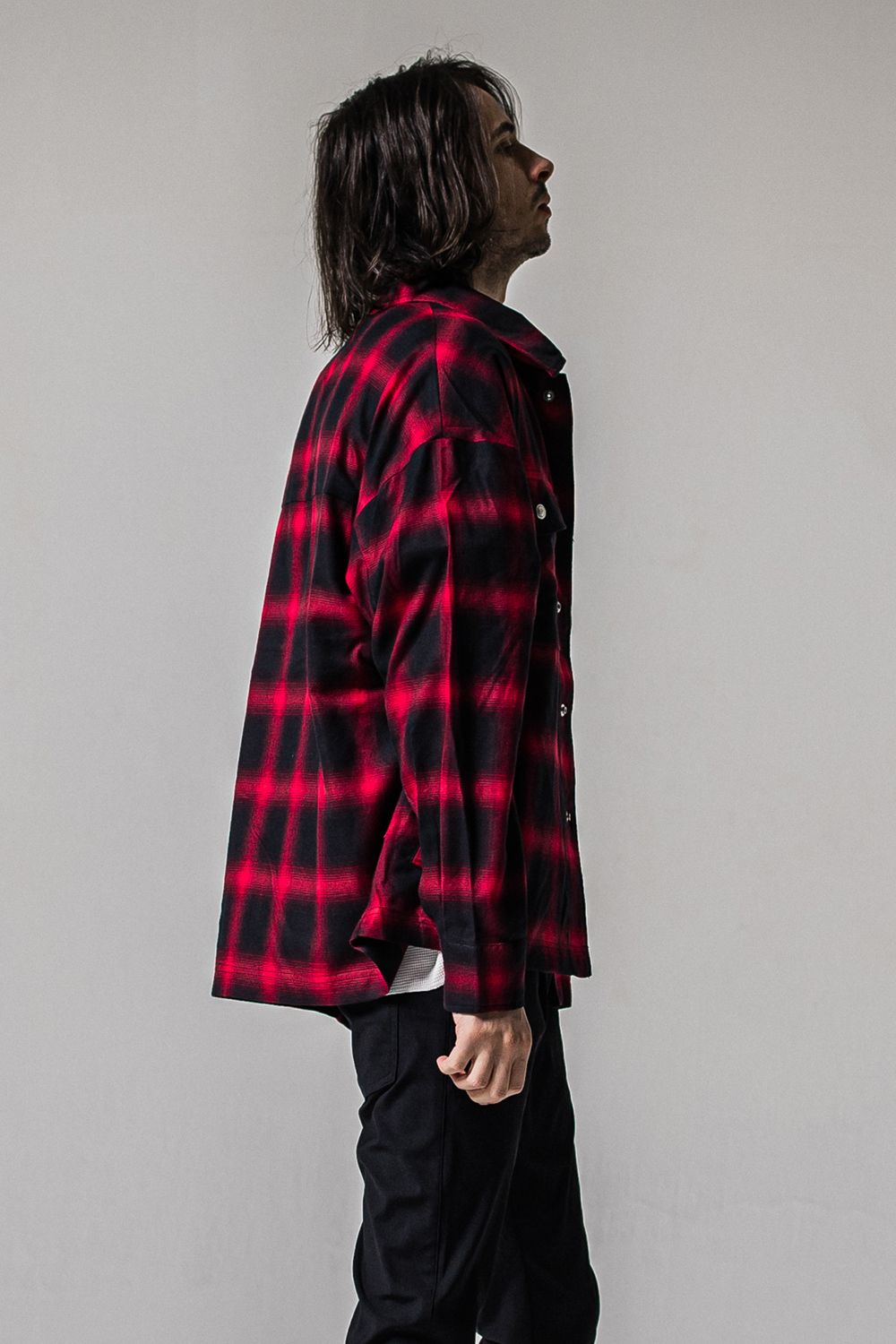 50S CHECK JK / オーバーサイズ オンブレチェック CPOジャケット (レッド) (2月中旬入荷予定)