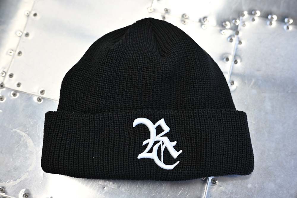 COTTON knit cap / コットン RCロゴ刺繍 ニットキャップ (ブラック/ホワイト) (12月上旬入荷予定) ※オーダー締切:9月7日(月)17時