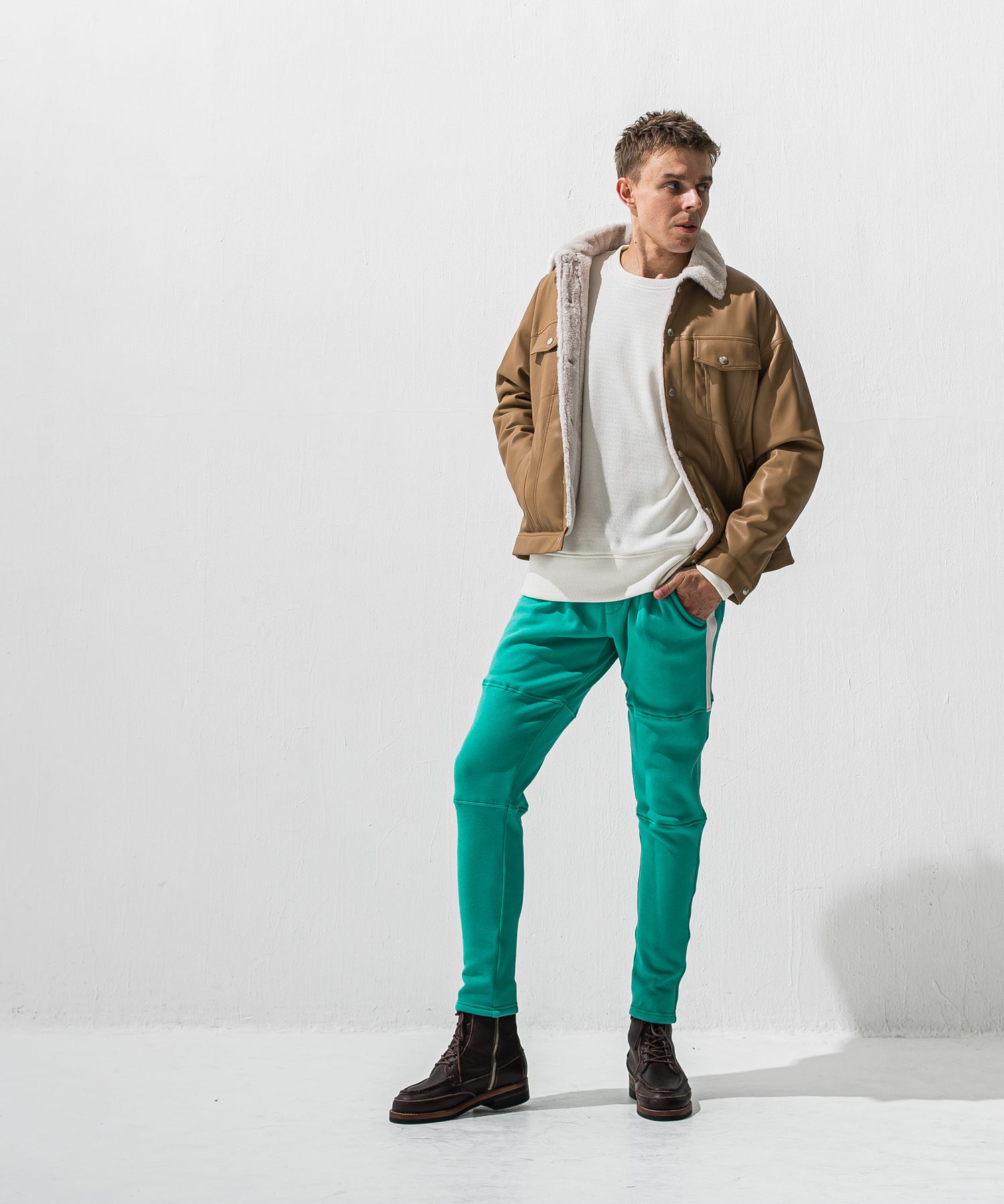 VELOURS FLEECE THERMAL  LOOSE TRAINER / 裏起毛 サーマル生地 ロングスリーブ トレーナー (ホワイト) (10月下旬入荷予定) ※オーダー締切:9月7日(月)17時