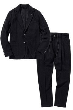 【26SS】【セットアップ】 LINEN TOUCH JACQUARD JACKET & SLACKS / リネンタッチ テーラードシングルジャケット&イージースラックス (ブラック) (2月中旬入荷予定)