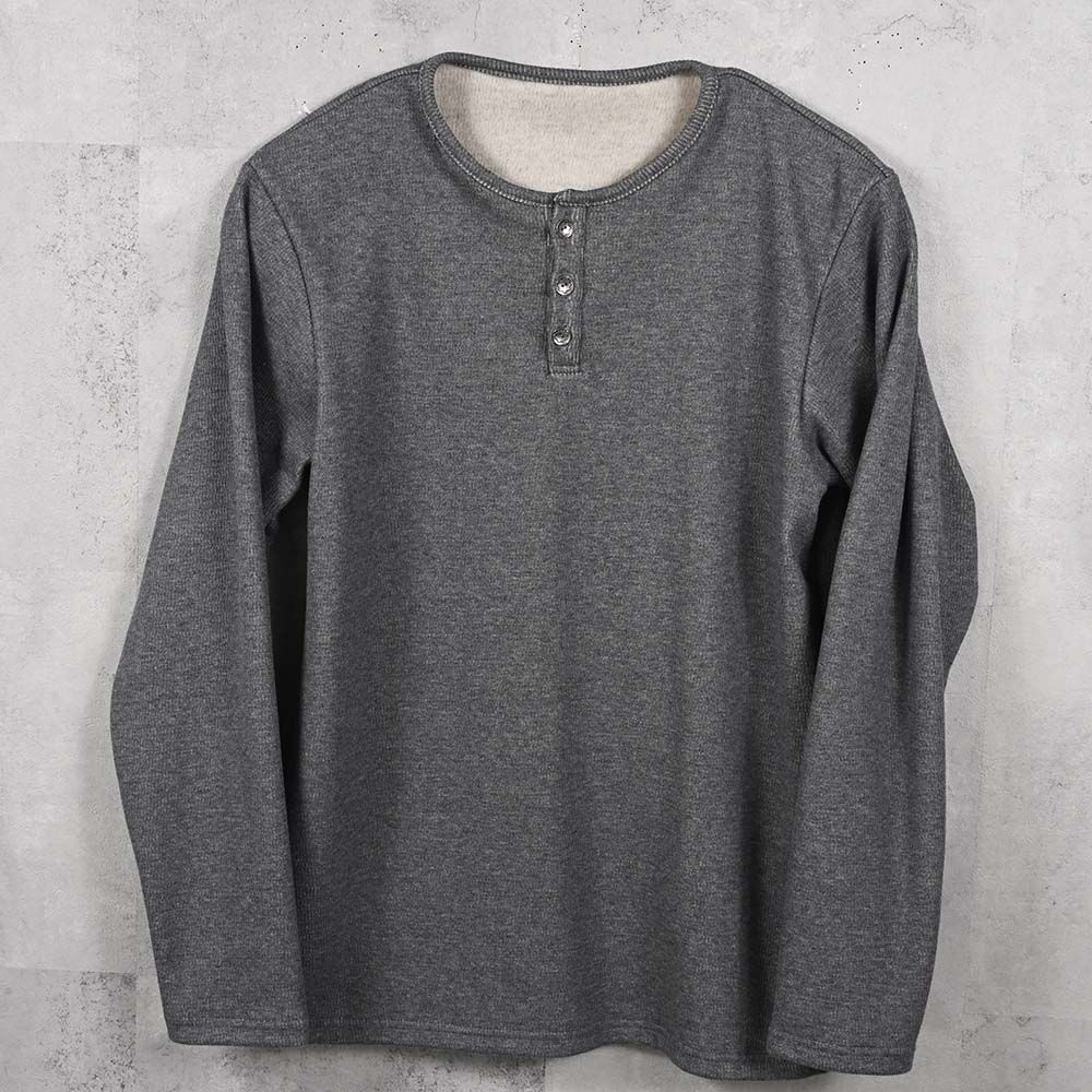 VELOURS FLEECE THERMAL HENRY / 裏起毛 サーマル生地 ロングスリーブ ヘンリーネック (グレー) (10月下旬入荷予定) ※オーダー締切:9月7日(月)17時