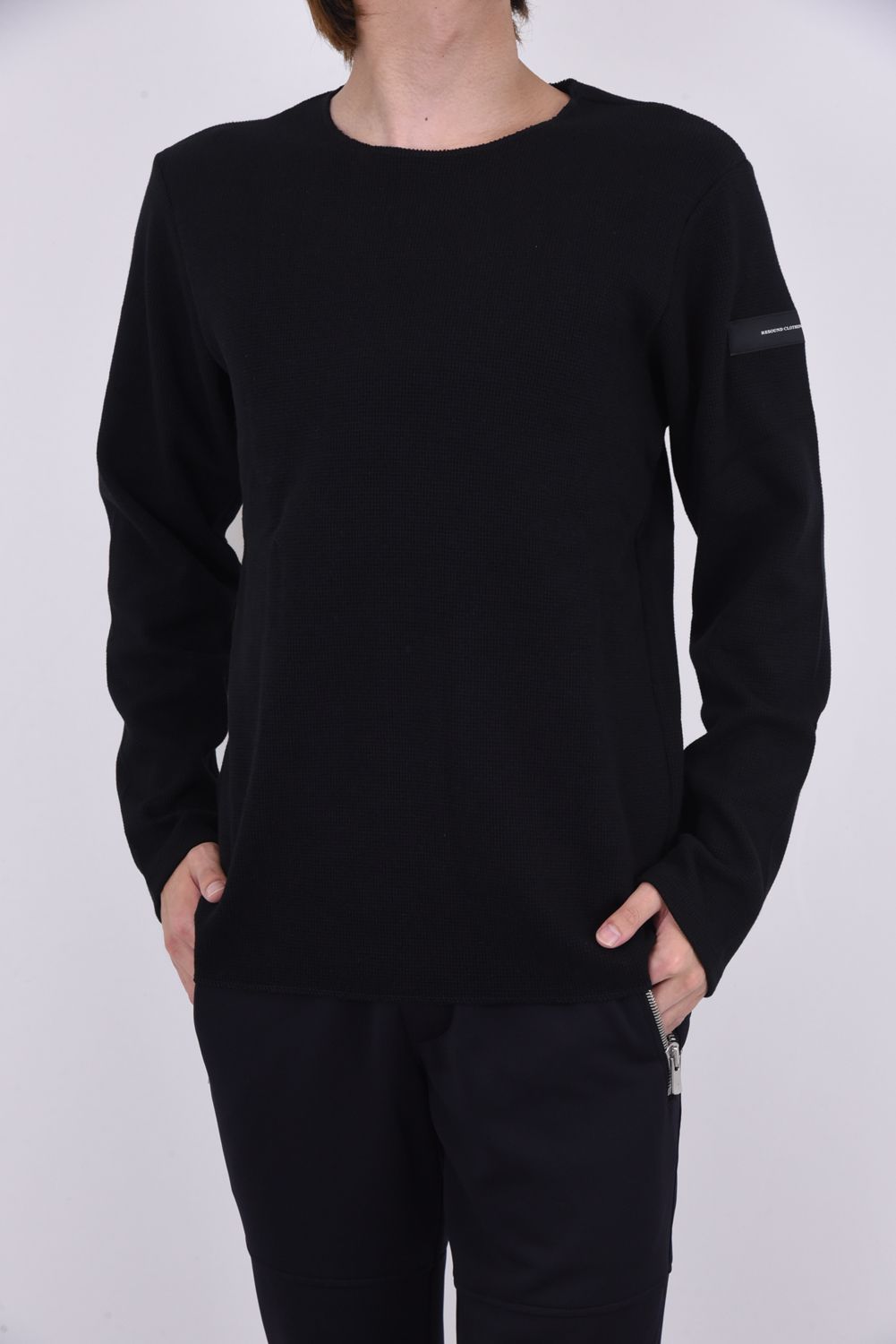 ST COTTON WAFFLE THERMAL / 【定番】 ロングスリーブ カットオフサーマル ブラック