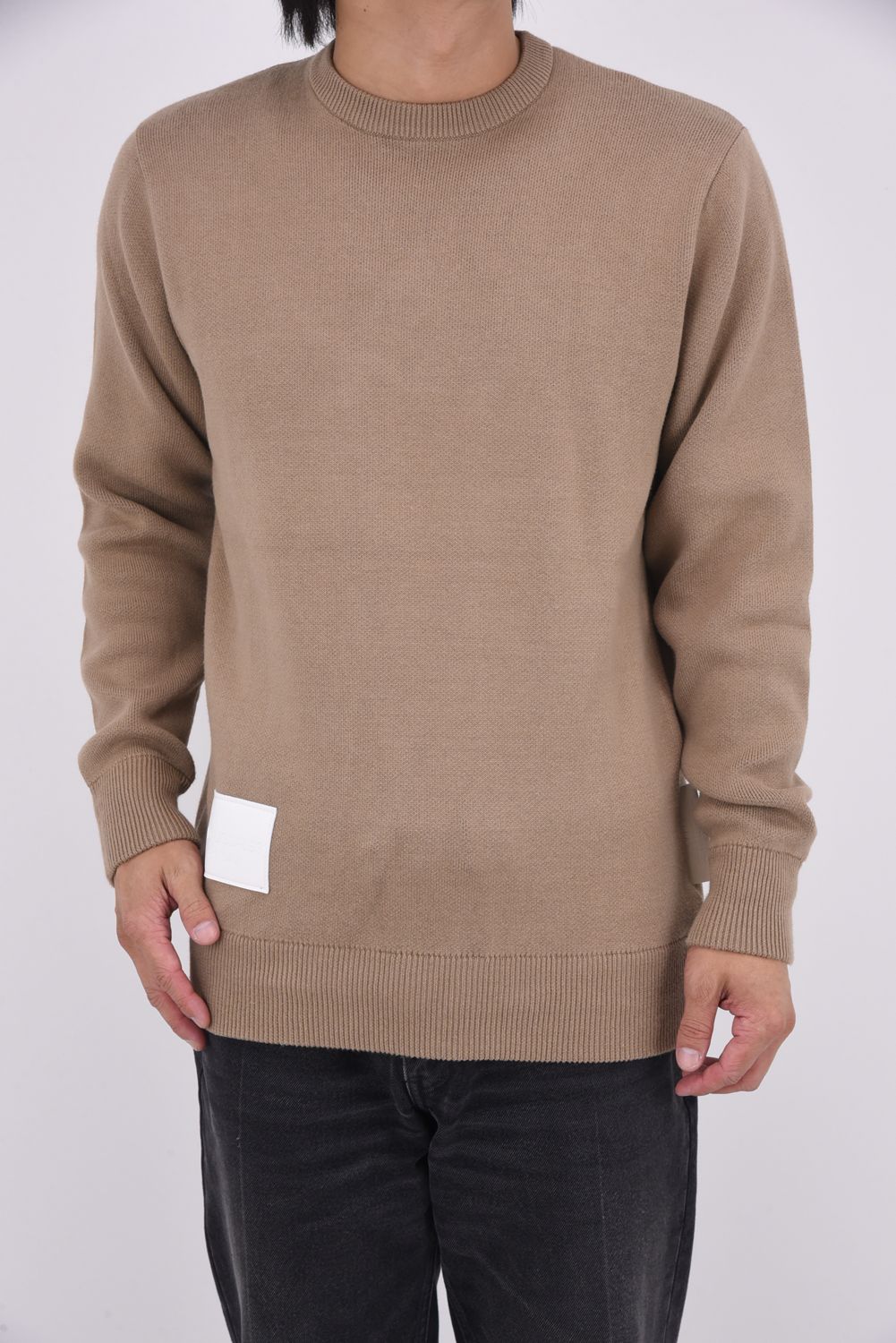 BIG PATCH BIG PIS NAME CREW NECK KNIT / ビッグパッチ ピスネーム クルーネックニット (ベージュ)