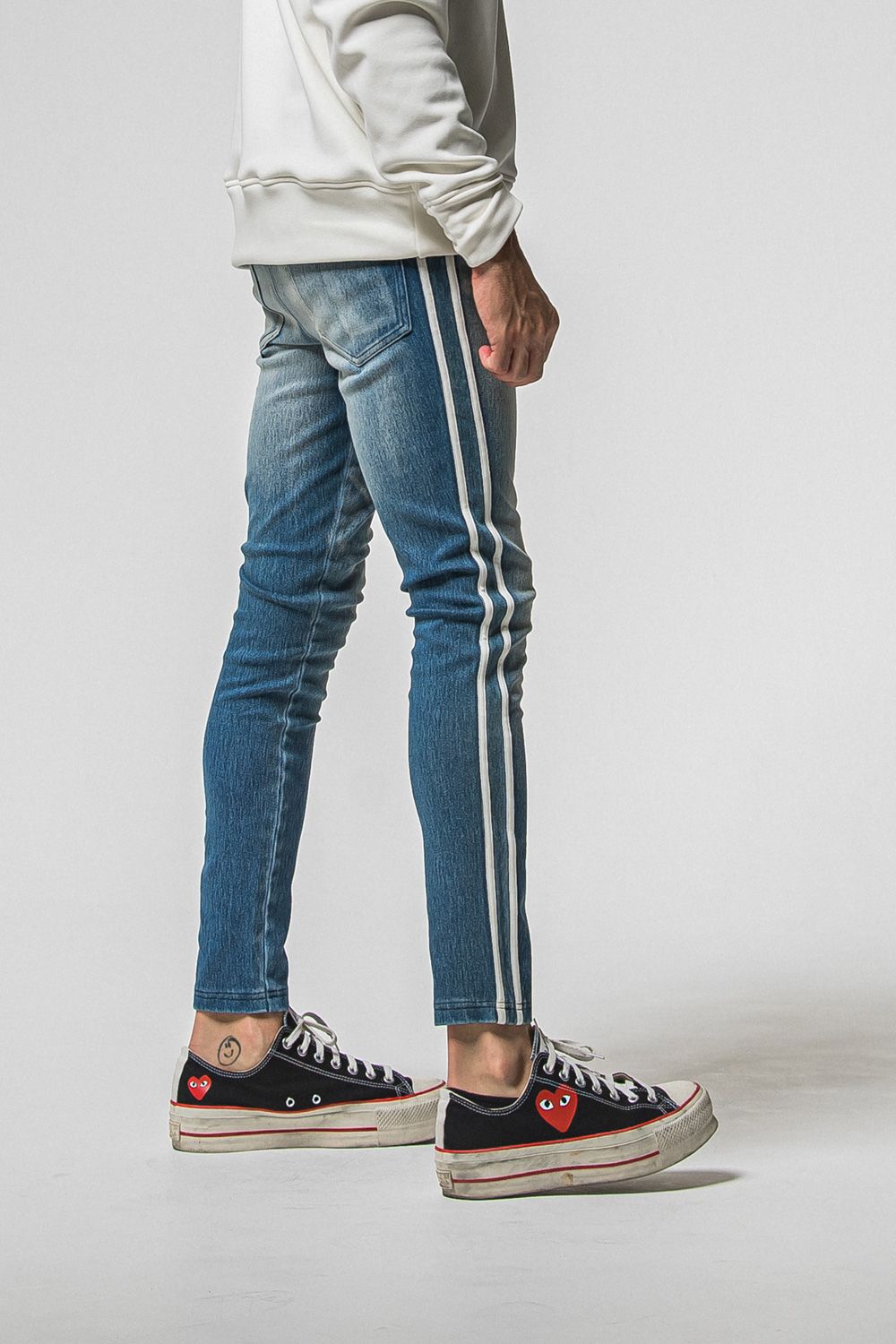 EX DENIM JERSEY BLINDLINE PT / デニムジャージー ラインパンツ (ライトインディゴ) (1月上旬入荷予定) ※オーダー締切：9月1日(月)18:00