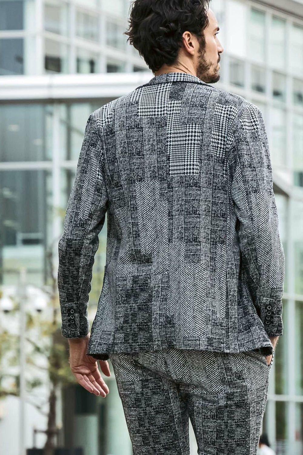 JACQUARD JACKET / ハウンドトゥースジャガードジャケット (ブラック）