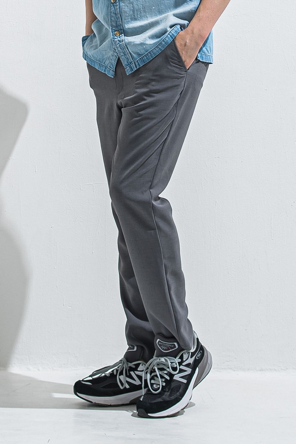 PAT WIDE EASY PANTS / ツイル生地 ワイドテーパード イージースラックス (グレー) (4月中旬入荷予定) ※オーダー締切:2月15日(日)18時