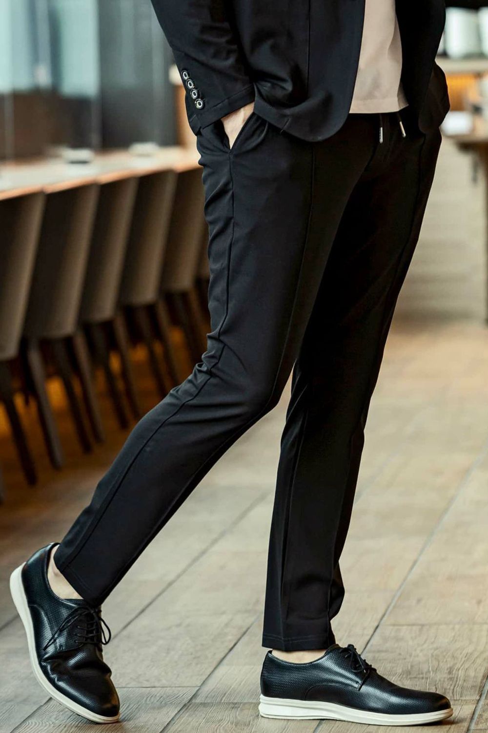 CUT AND SEW SLACKS / アーチロゴ カットソー スラックス ブラック