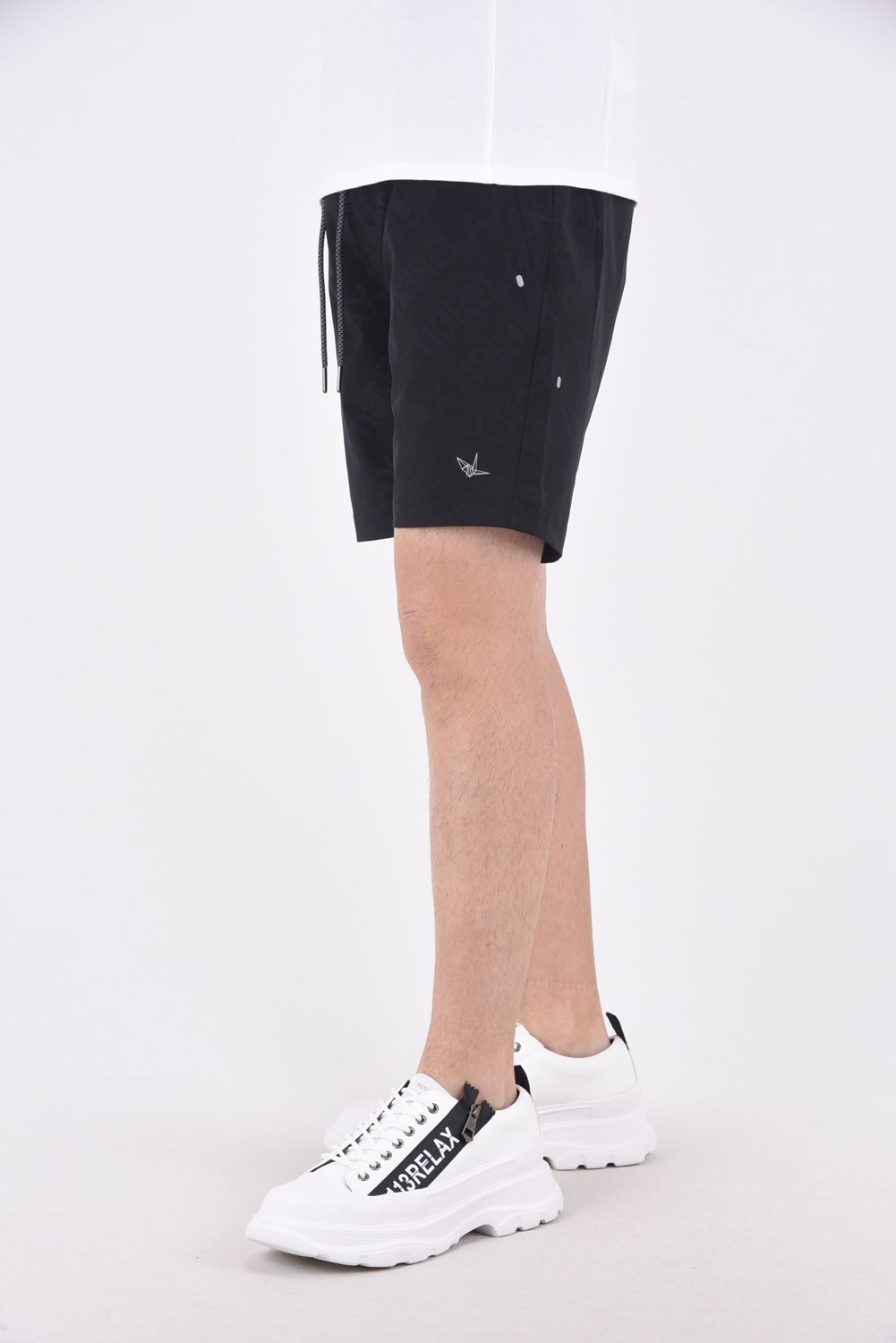RUNNING DIAGONAL LOGO  SHORT PANTS  / ランニング ダイアゴナル ロゴ ショートパンツ ブラック