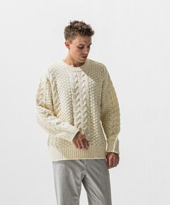 CABLE LAW SWEATER / ケーブル編み ローゲージセーター (オフホワイト) (10月下旬入荷予定) ※オーダー締切:9月7日(月)17時