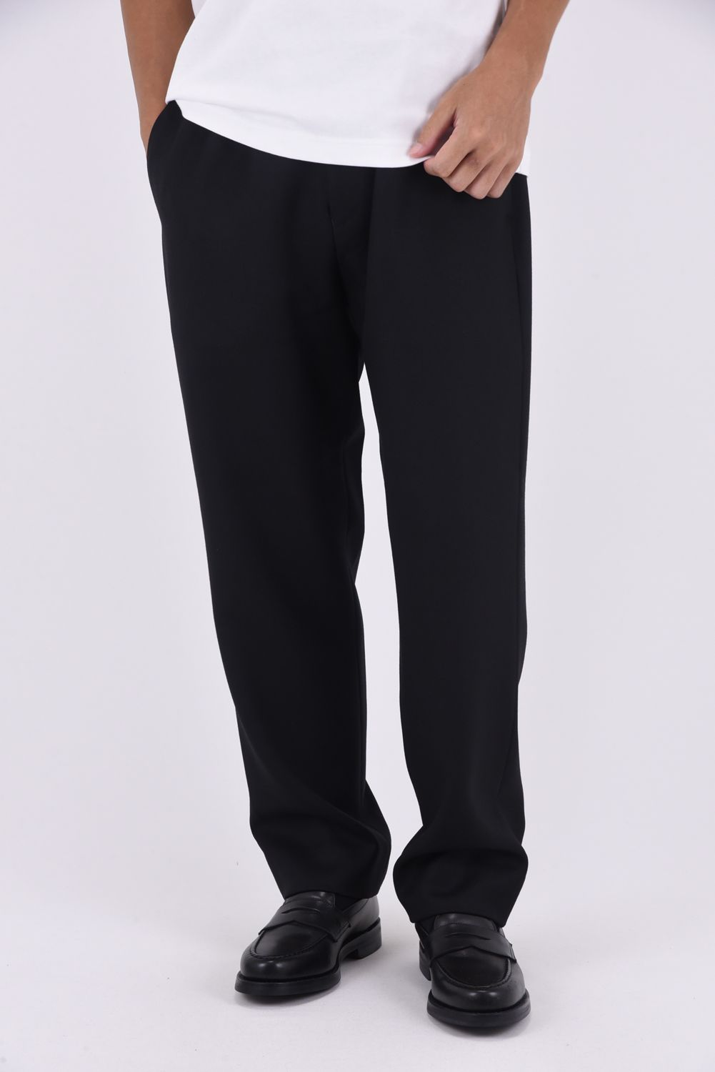 WOOL TWILL PANTS / プレーンフロント イージーパンツ （ブラック）