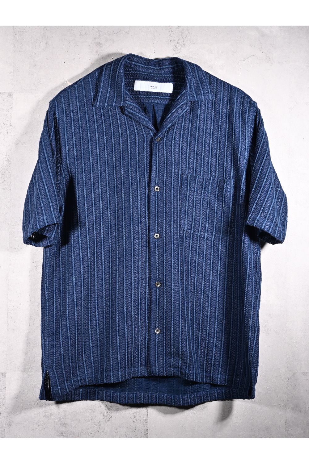 RUSSEL SHIRTS / リラックスシルエット ラッセル織り オープンカラーシャツ (ネイビー) (3月中旬入荷予定) ※オーダー締切12/13(土)17:00