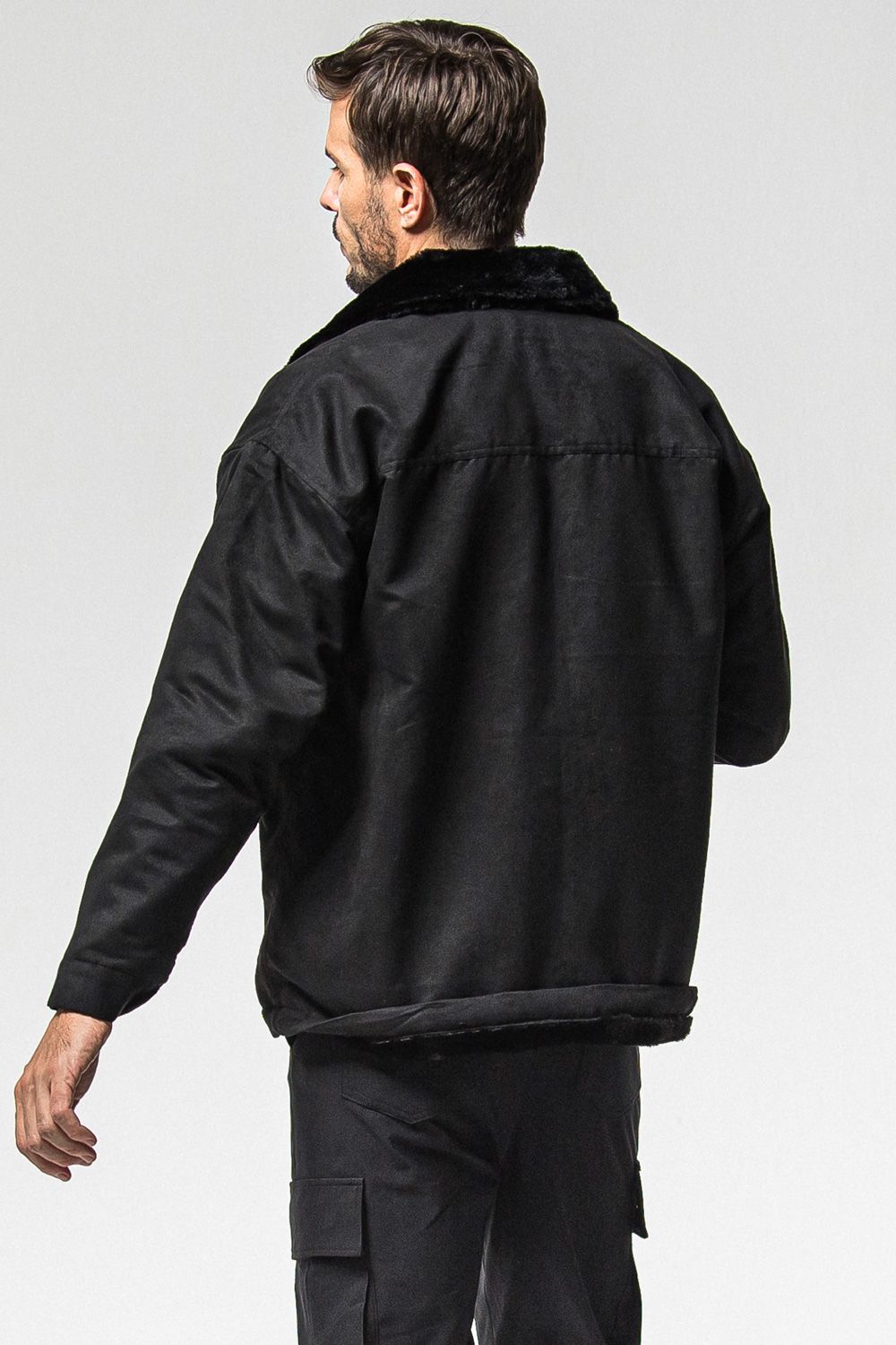 SUEDE FUR CAVER ALL /  エコ スウェード ファーカバーオールジャケット (ブラック) (11月中旬入荷予定) ※オーダー締切：9月1日(月)18:00