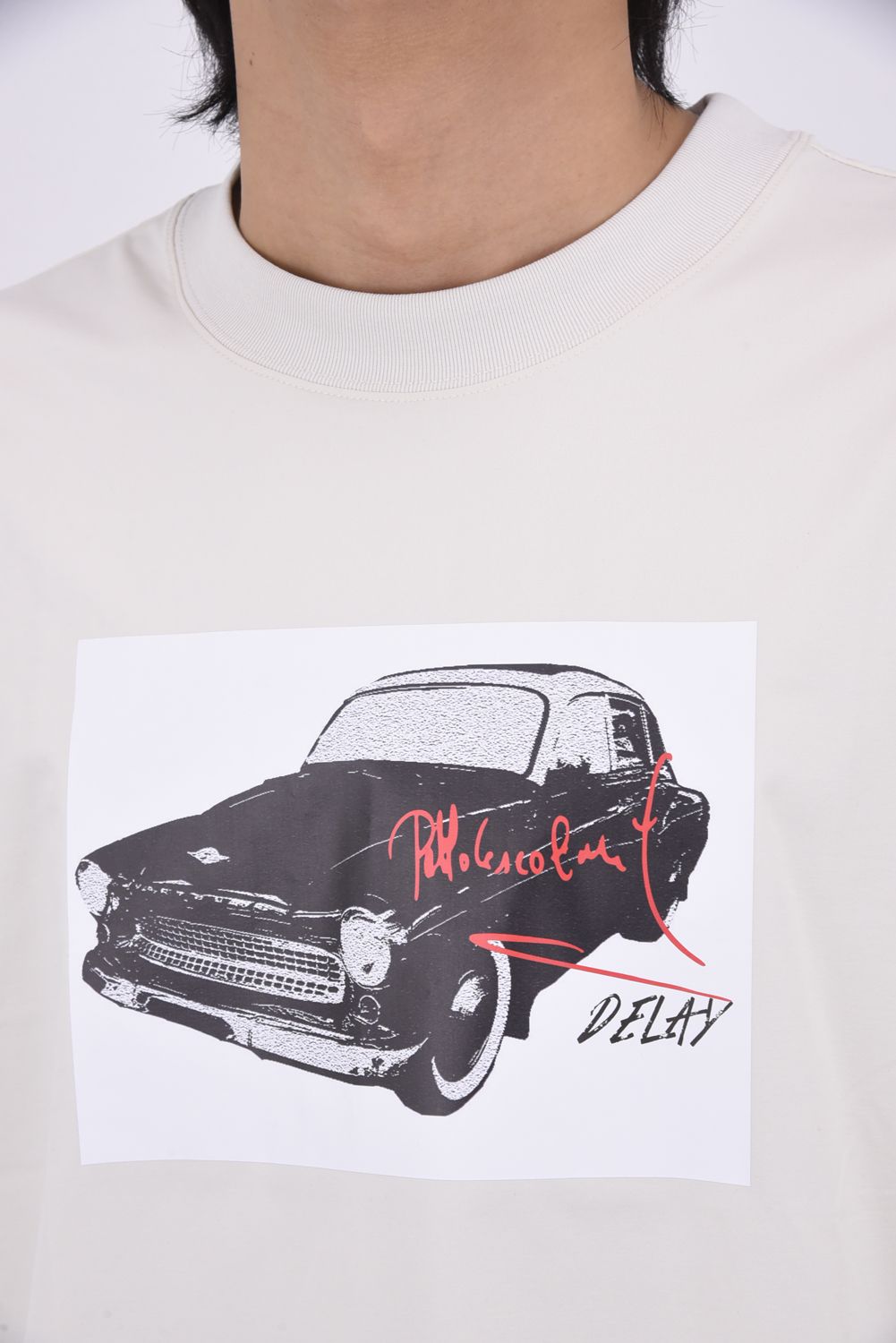 CAR OVERNYLON T / ナイロントリコット フォトプリント オーバーサイズ Tシャツ (グレージュ)