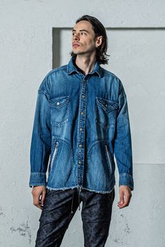 OVER DENIM SHIRTS / ヴィンテージ加工 ドロップショルダー ダンガリーシャツ インディゴ