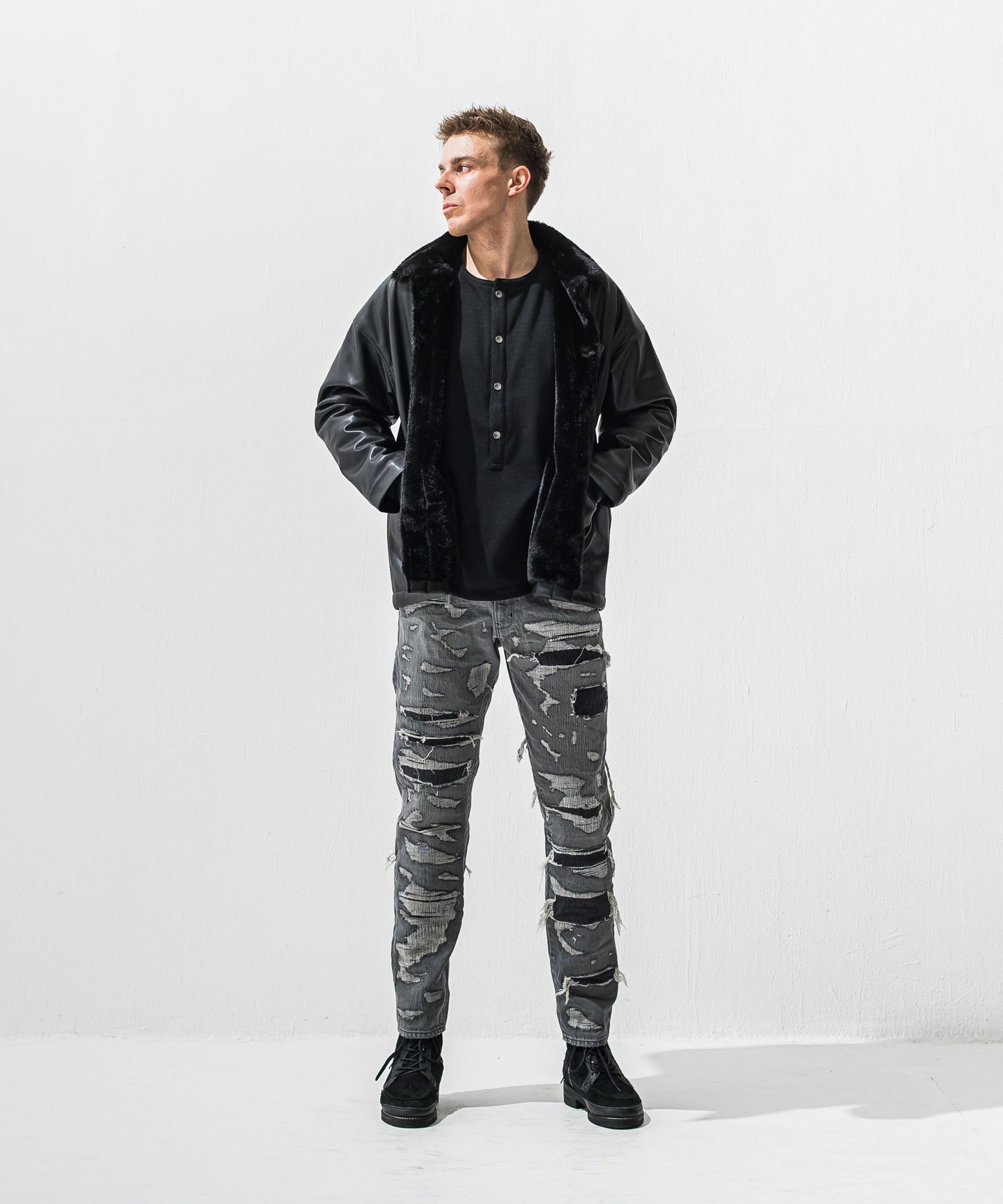 SCOTT JEANS / ライトオンス スペシャルクラッシュ ヴィンテージジーンズ (ブラック) (12月中旬入荷予定) ※オーダー締切:9月7日(月)17時