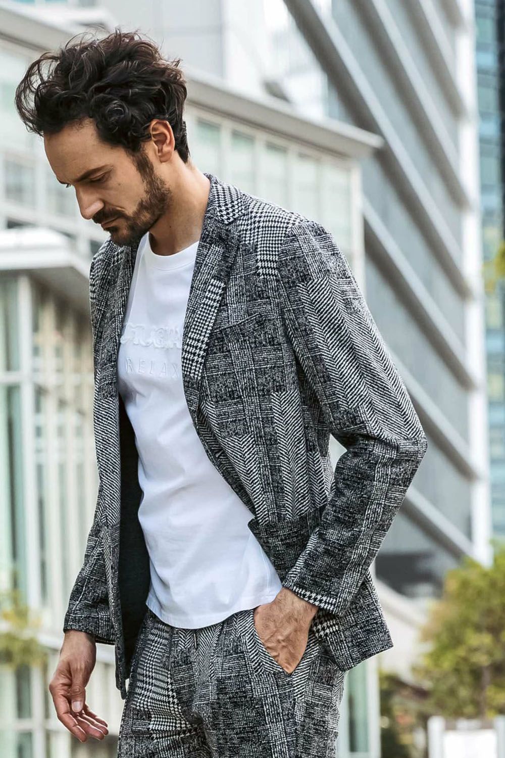 JACQUARD JACKET / ハウンドトゥースジャガードジャケット (ブラック）