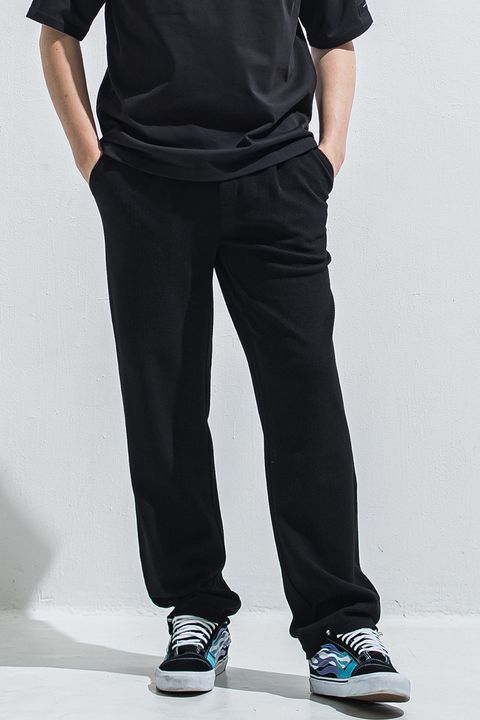 SEMI WIDE TUCK PANTS / ブリスターニット セミワイド ワンタックイージーパンツ (ブラック)