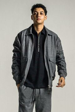 AG WOOL FLIGHT JK / カシミヤ混 ストレッチツイル フラップサイドポケット ミリタリージャケット （グレー）