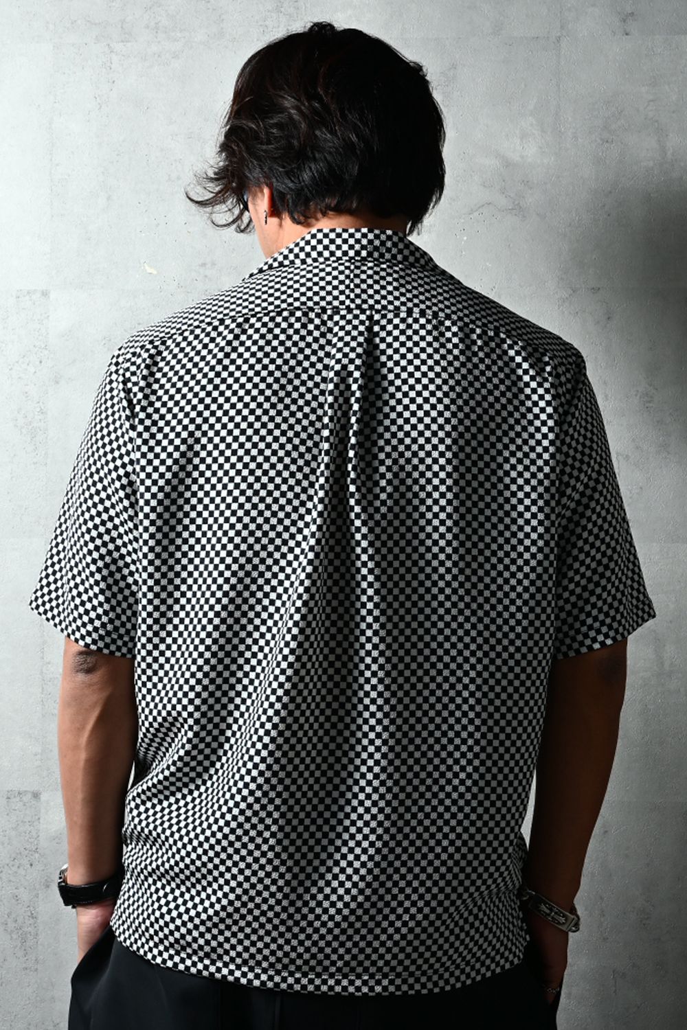 ICHIMATU SHIRTS / 市松模様 ハーフスリーブ オープンカラーシャツ (ブラック/ホワイト) (3月中旬入荷予定) ※オーダー締切12/13(土)17:00