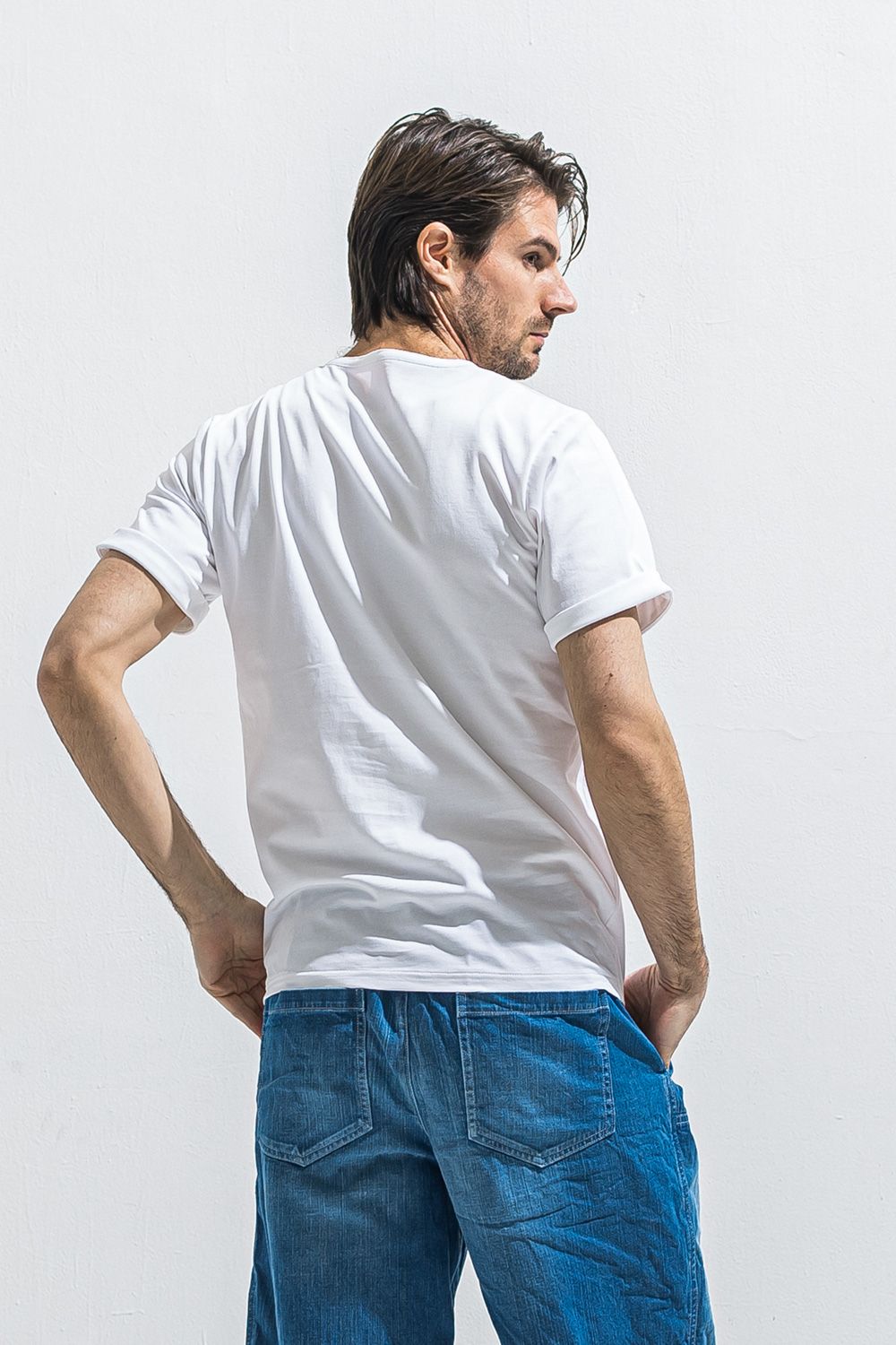 ROLLUP HENRY TEE / ロールアップスリーブ ヘンリーネック Tシャツ （ホワイト） (4月中旬入荷予定) ※オーダー締切:2月15日(日)18時