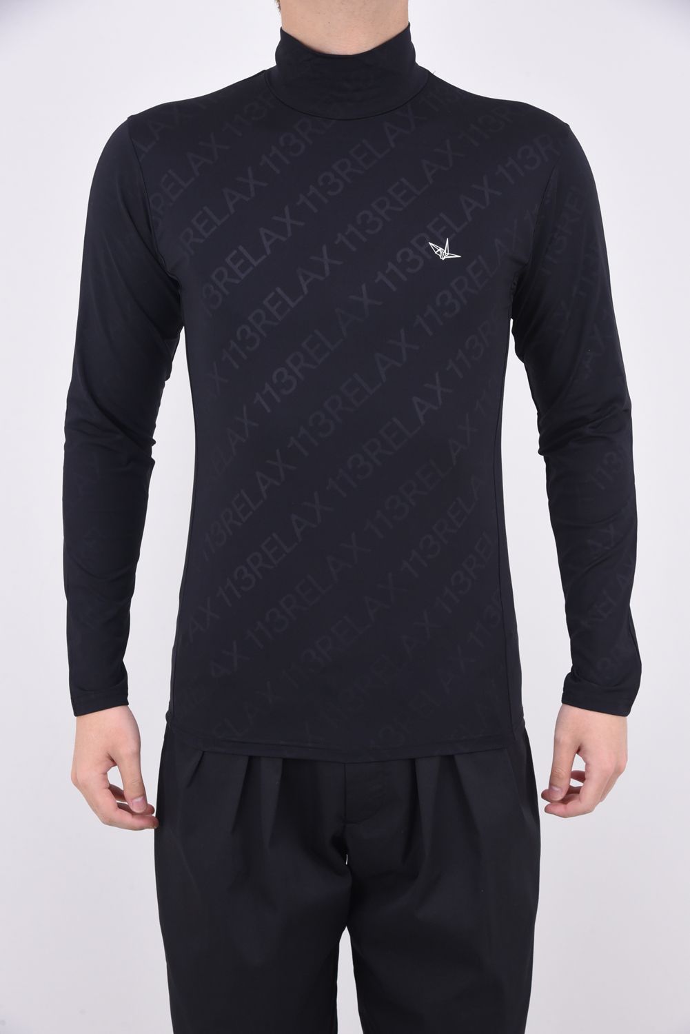 RUNNING DIAGONAL LOGO  LONG T-SHIRTS / 総柄モックネック コンプレッション インナー ブラック