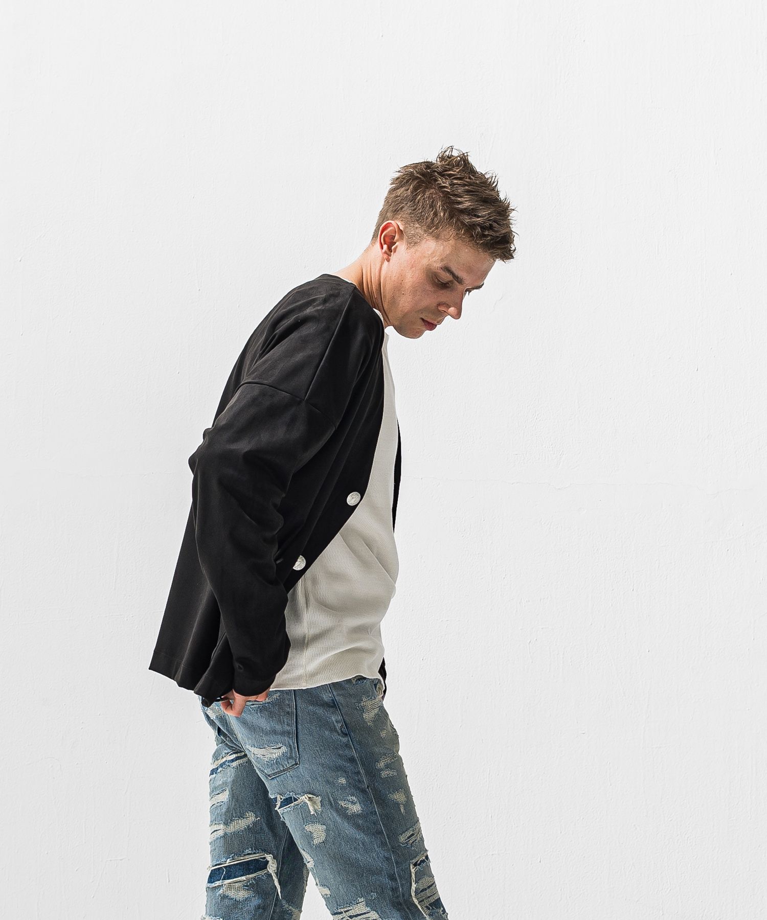 suede cardigan / エコスエード オーバーサイズ スウェードカーディガン (ブラック) (1月上旬入荷予定) ※オーダー締切:9月7日(月)17時