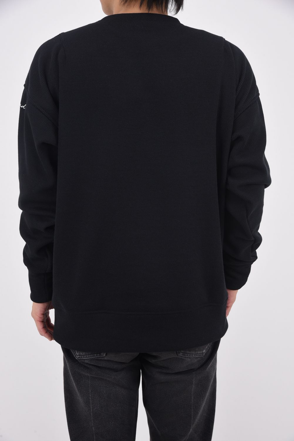 VELOURS FLEECE THERMAL  LOOSE TRAINER / 裏起毛 サーマル生地 ロングスリーブ トレーナー (ブラック)