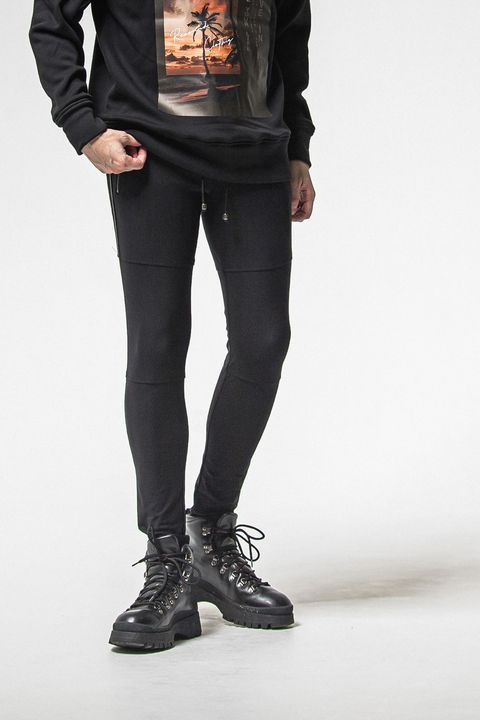 JOHNSON LINE HEAT PT / 【定番商品】 裏起毛 ハイブリットジャージー ラインパンツ (ブラック/ブラック)