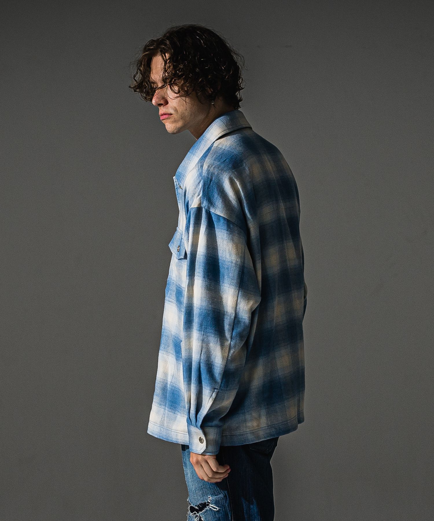 flannel check JK  / オンブレチェック ネルシャツジャケット (サックス) (8月末入荷予定) ※オーダー締切:5月23日(土)17時