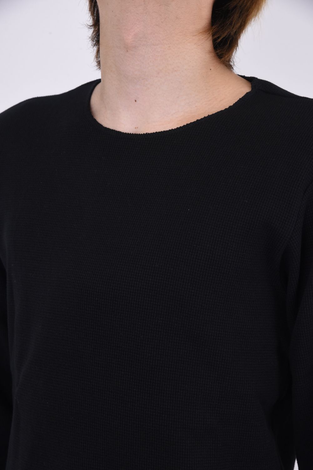 ST COTTON WAFFLE THERMAL / 【定番】 ロングスリーブ カットオフサーマル ブラック