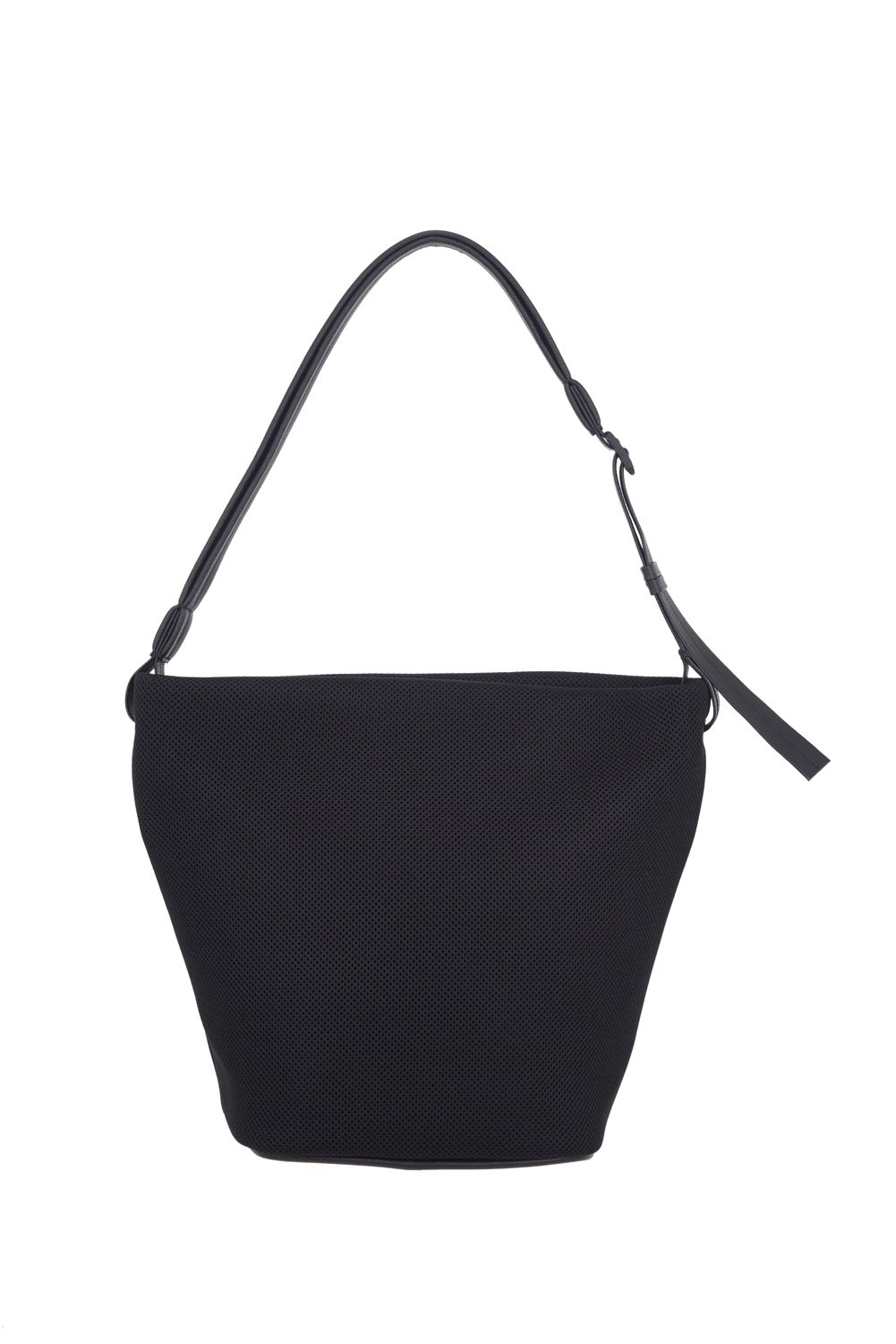 ESSENTIAL DOUBLE RUSSELL HOBO MIDIUM / メッシュ素材 レザーストラップ ショルダートートバッグ (ブラック)